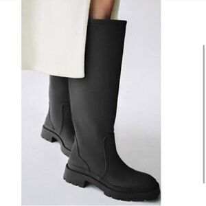Zara Tall Black Chunky Lug Sole Riding Boots